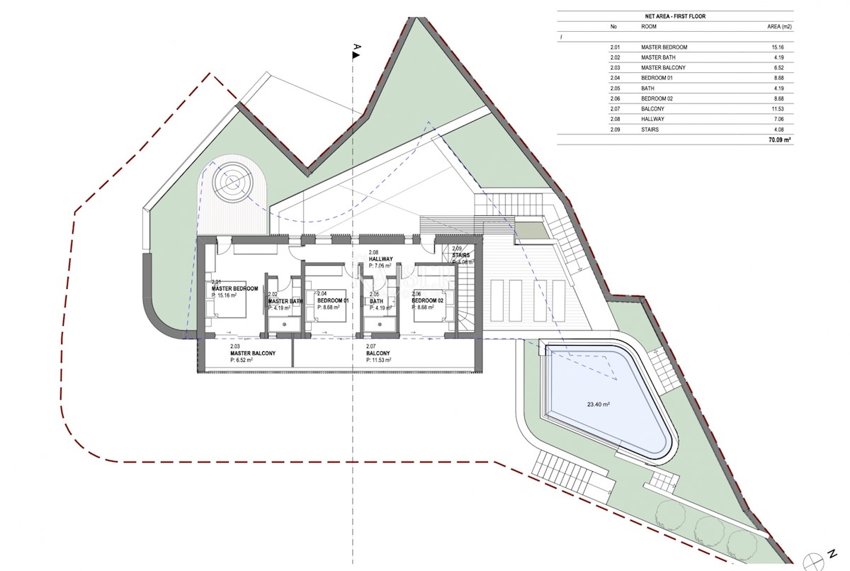 Rabac - terreno edificabile con progetto concettuale, 505 m2