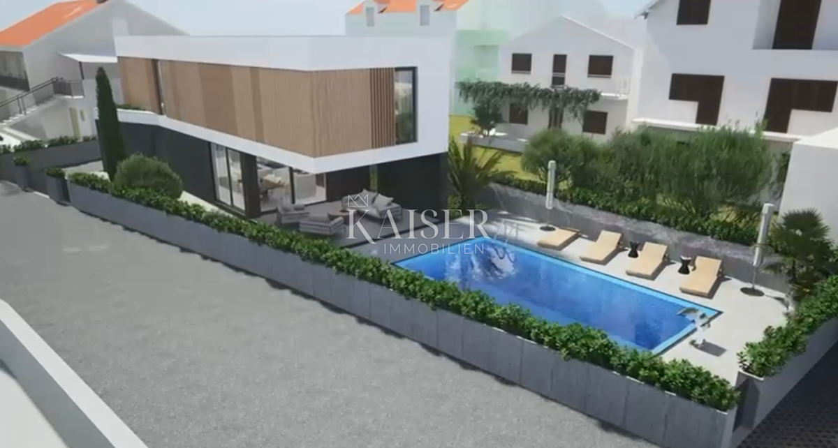 Vodice - Lussuosa villa moderna con piscina e garage a 300 metri dal mare