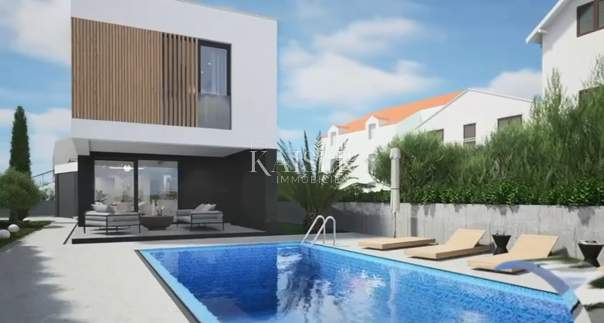 Vodice - Lussuosa villa moderna con piscina e garage a 300 metri dal mare