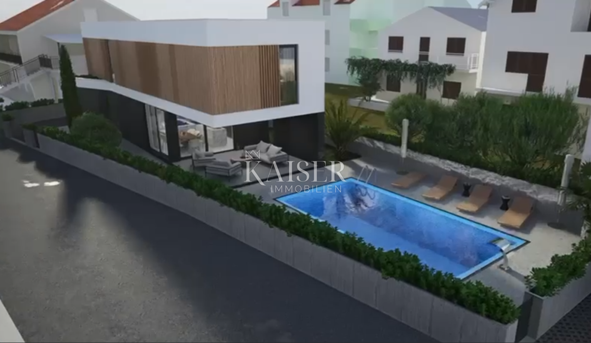 Vodice - Lussuosa villa moderna con piscina e garage a 300 metri dal mare
