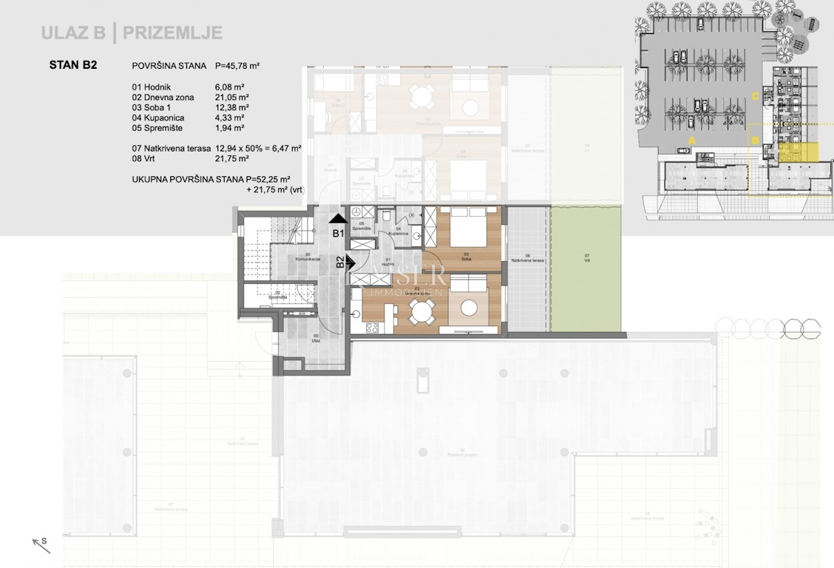 Labin, centro - nuova costruzione, 1 camera da letto + soggiorno, 52 m2