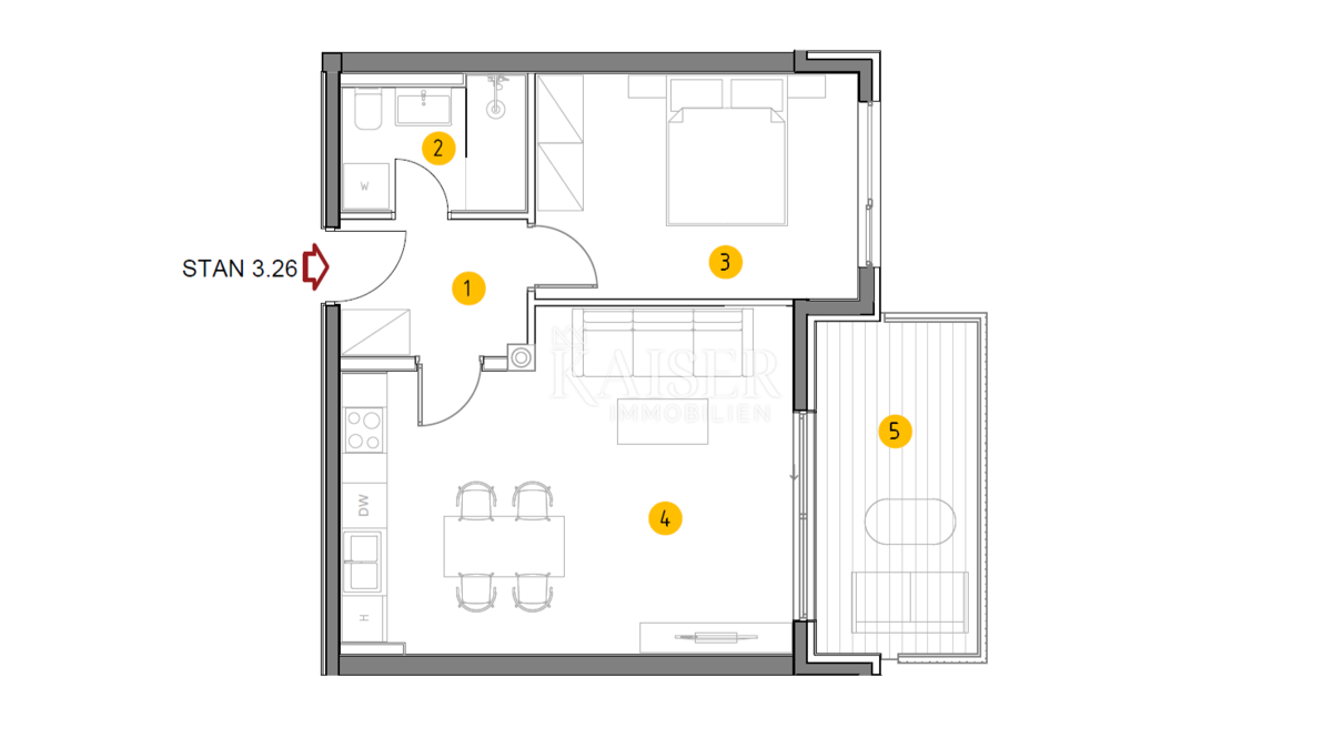 Istria, Umago - appartamento con una camera da letto in una nuova costruzione, 47m2, terzo piano, posizione attraente