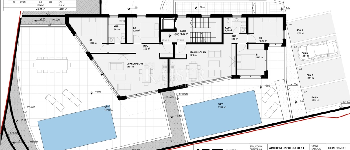 Земля під забудову Vrbnik, 1.000m2