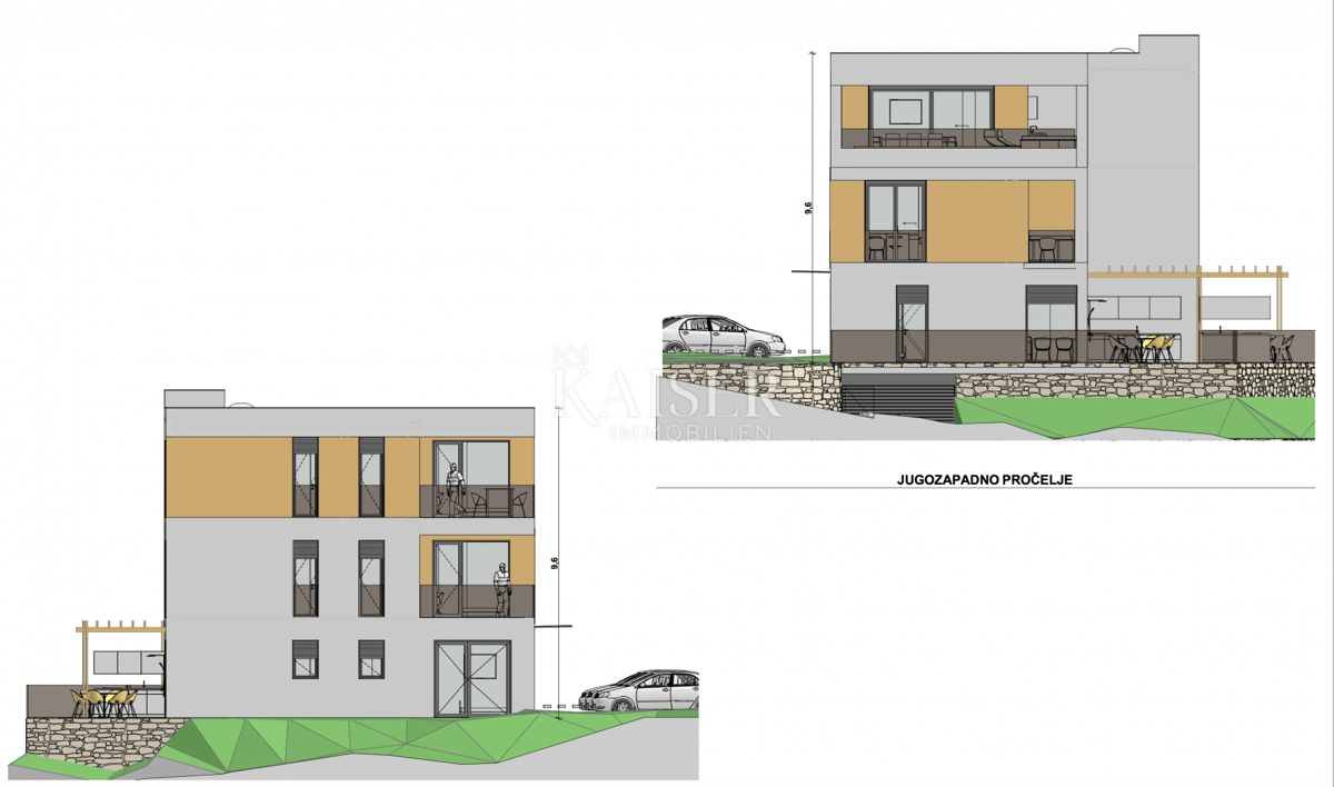 Abbazia - Ičići, terreno edificabile con progetto per edificio residenziale con vista mare