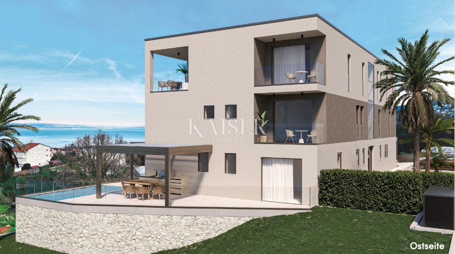 Abbazia - Ičići, terreno edificabile con progetto per edificio residenziale con vista mare