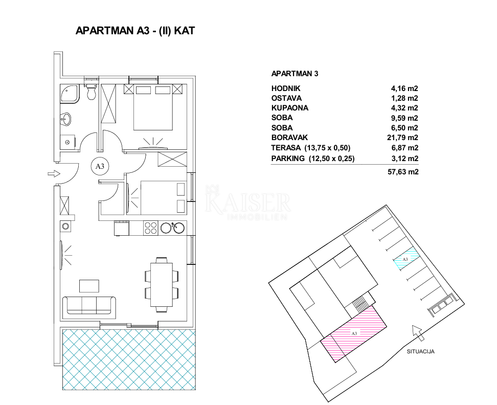 Pag, appartamento - 57,63 m2 con vista mare, a 70 m dal mare