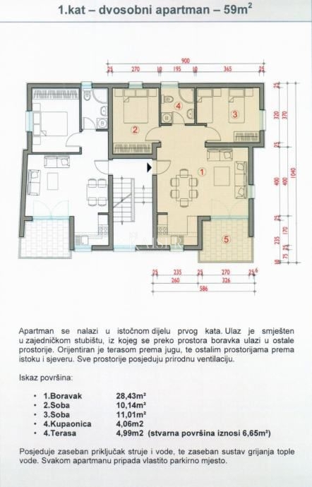 Appartamento Privlaka, 59m2