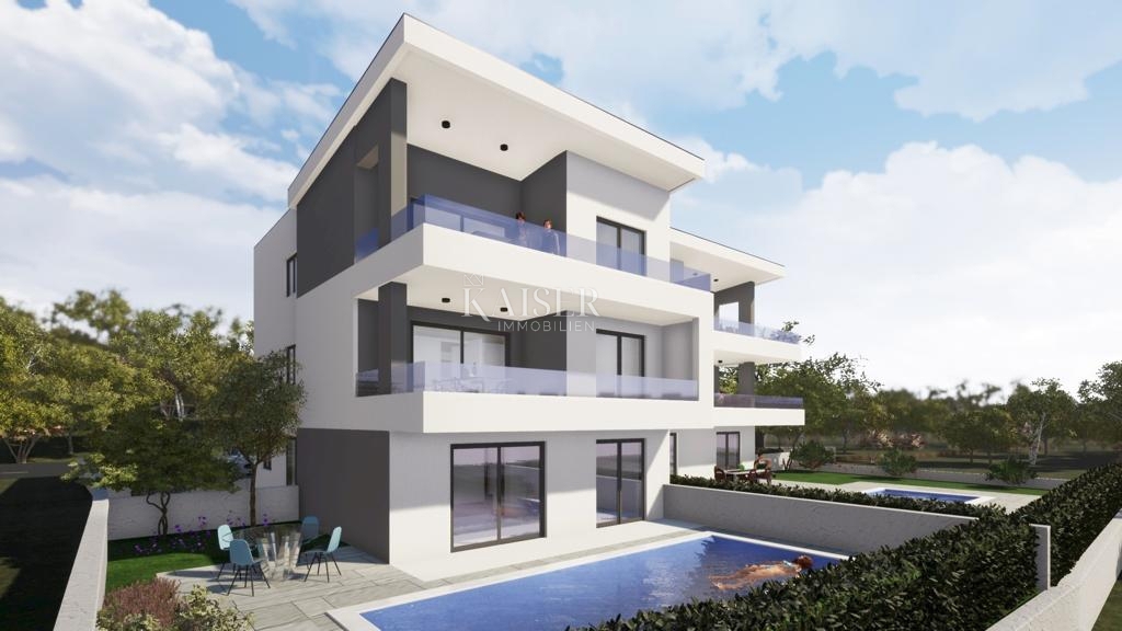 Malinska, Isola di Krk - appartamento 110m² con piscina e vista mare