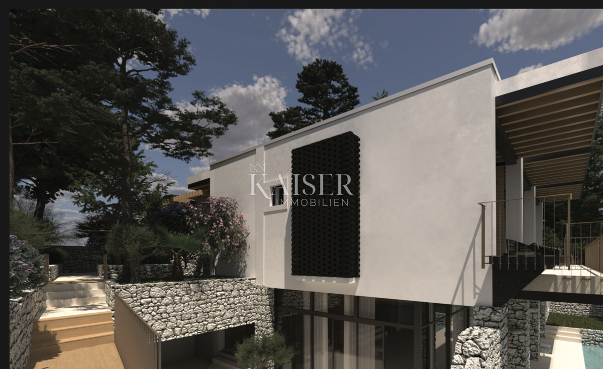 Abbazia, Moschiena - La tua vista sul Quarnero, terreno edificabile con costruzione di una villa di lusso in corso 