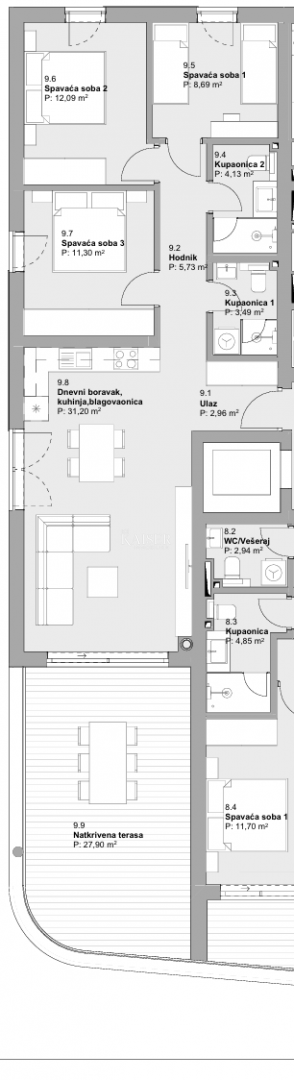 Vodice, Sebenico - Attico con tre camere da letto e vista panoramica sul mare, a 70 m dalla spiaggia