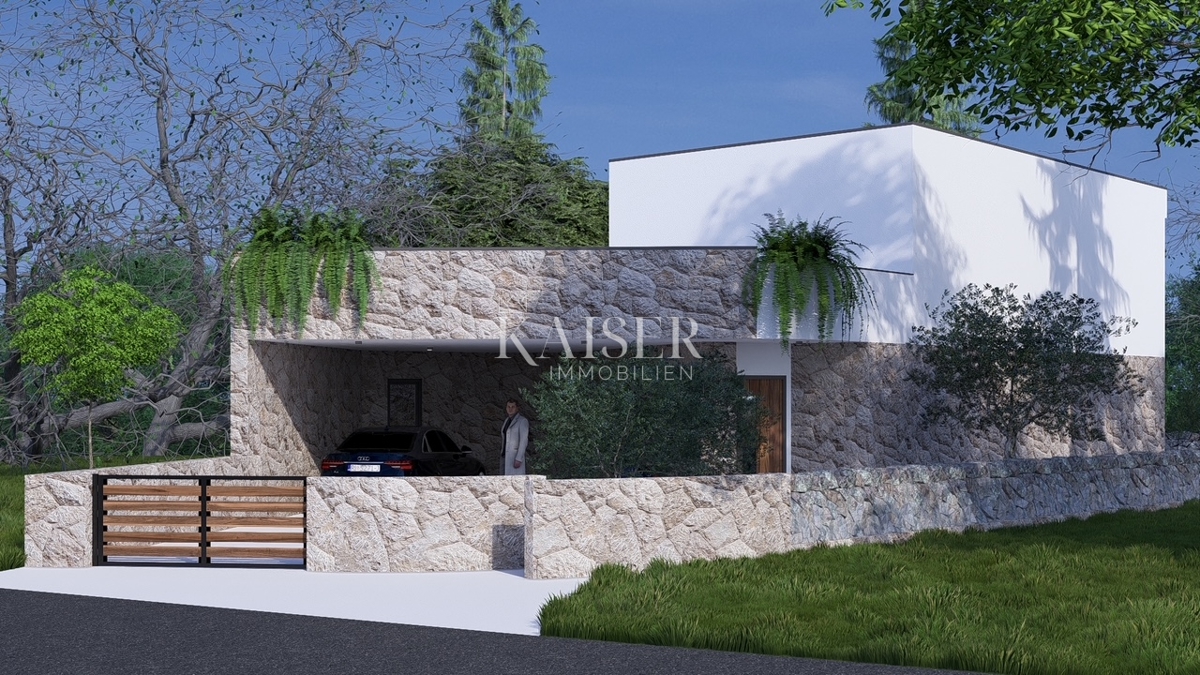 Isola di Krk, Žgaljići - terreno edificabile di 500 m2 con progetto per una casa familiare