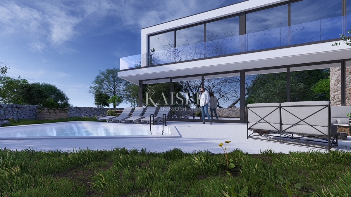 Isola di Krk, Žgaljići - terreno edificabile di 500 m2 con progetto per una casa familiare
