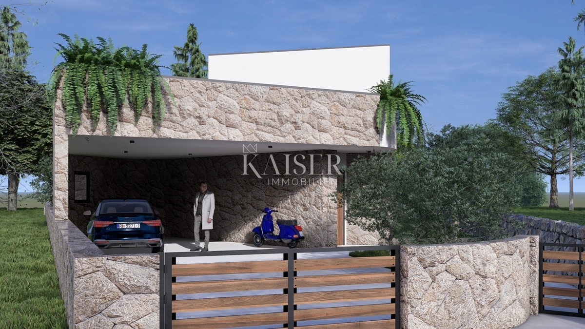 Isola di Krk, Žgaljići - terreno edificabile di 500 m2 con progetto per una casa familiare