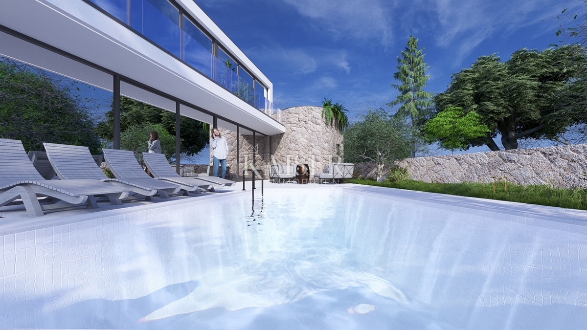 Isola di Krk, Žgaljići - terreno edificabile di 500 m2 con progetto per una casa familiare