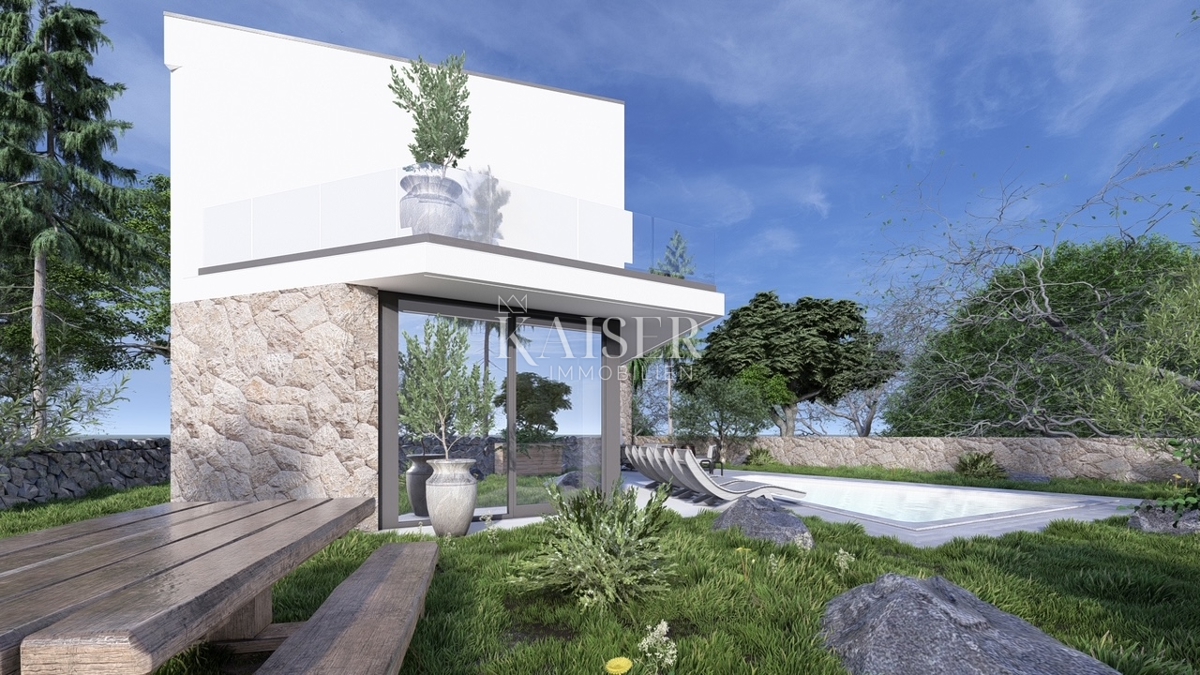 Isola di Krk, Žgaljići - terreno edificabile di 500 m2 con progetto per una casa familiare