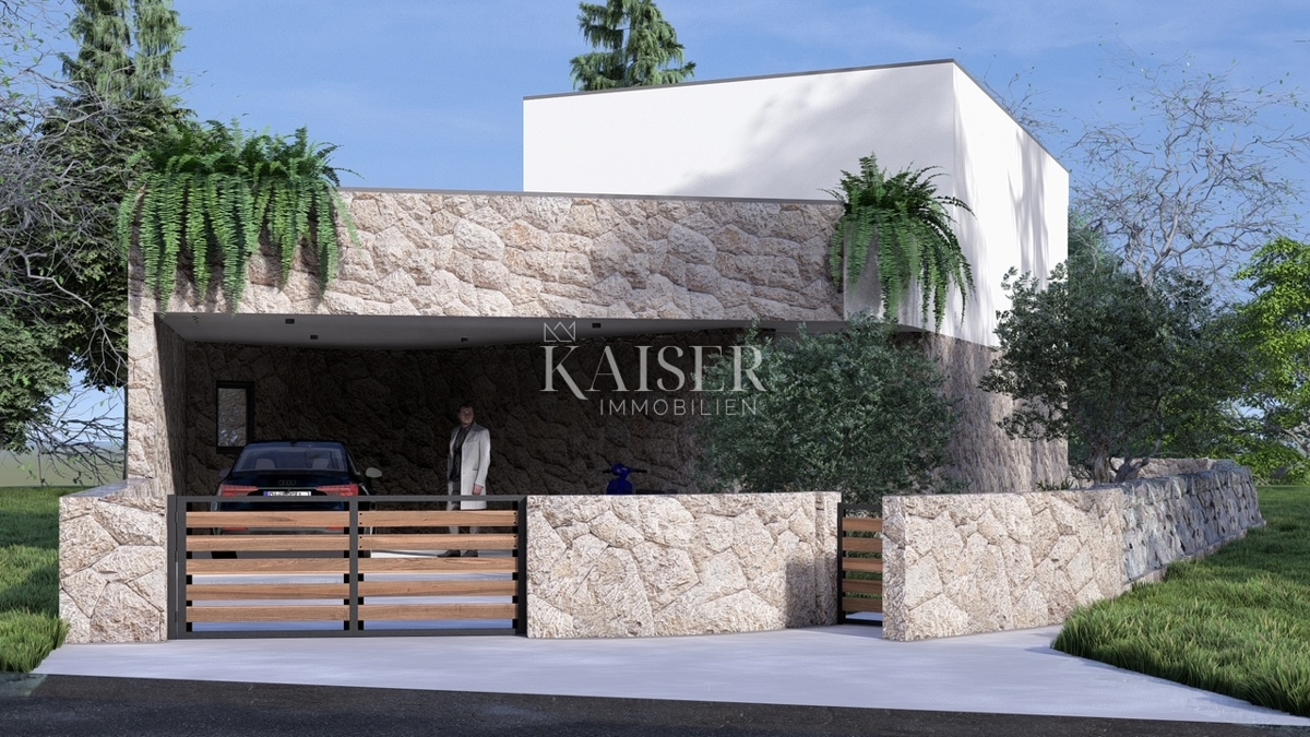 Isola di Krk, Žgaljići - terreno edificabile di 500 m2 con progetto per una casa familiare