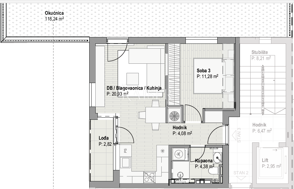 Rijeka, Bivio – Appartamento (3) con una camera da letto e ampio spazio esterno a 100 m dal mare