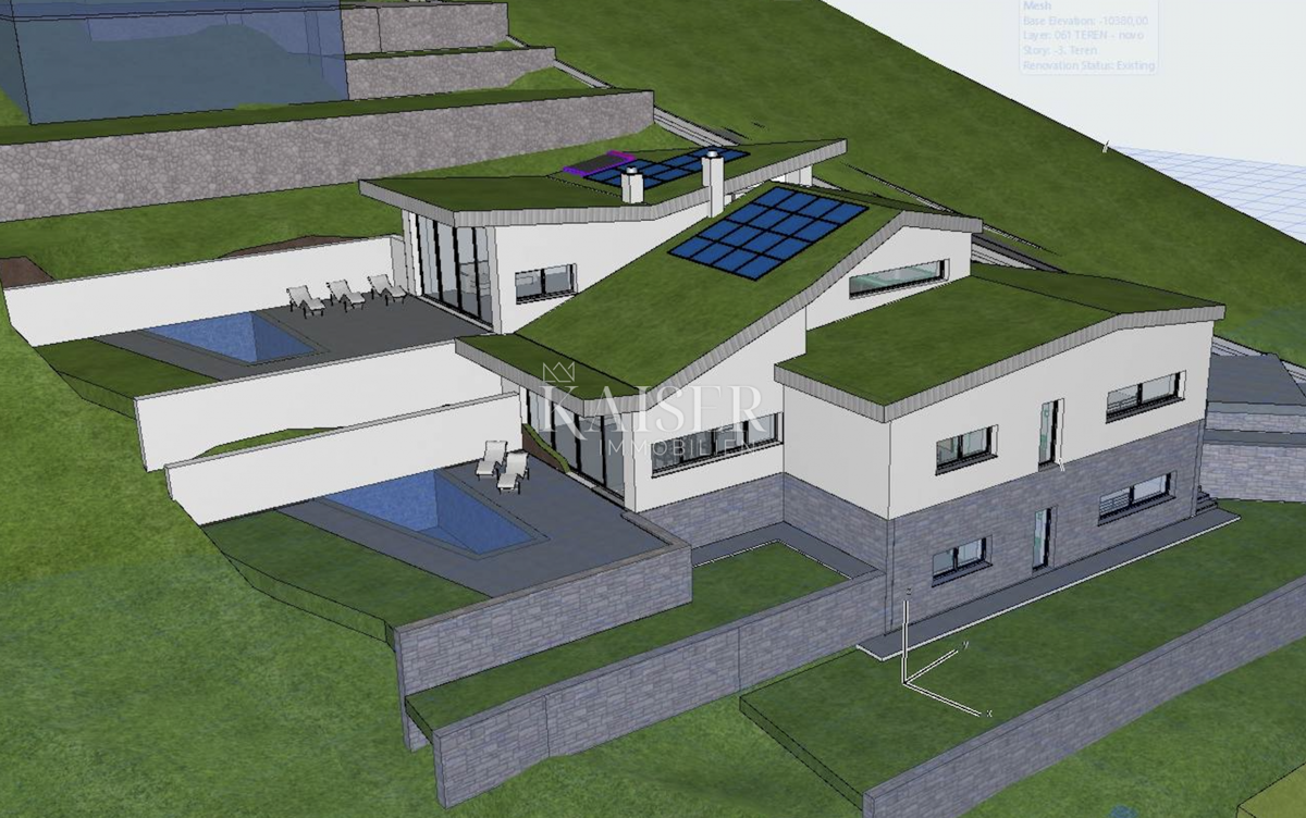 Lovran – terreno edificabile a 100 metri dal mare con un progetto per 6 unità residenziali di lusso.