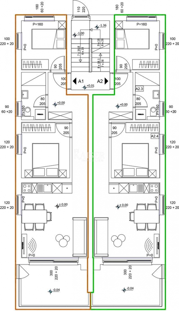 Zadar, Sveti Filip i Jakov – Edificio 1, Appartamento A1 con 2 camere da letto, giardino privato e vista mare (151,86 m²)