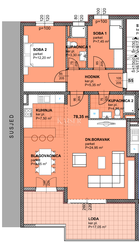 Makarska - Confortevole appartamento con due camere da letto e ampia loggia in un nuovo edificio a 800 metri dal mare