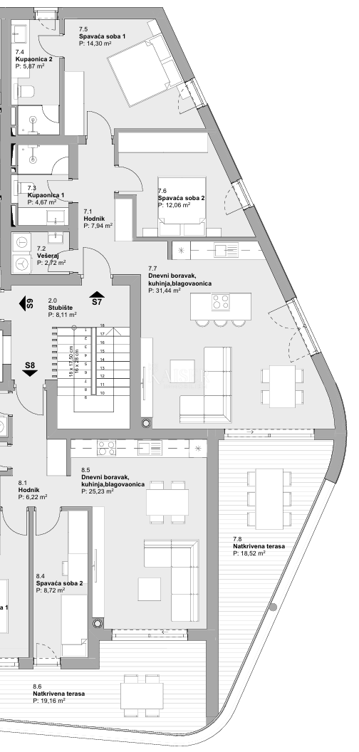 Vodice, Sebenico - Lussuoso appartamento con tre camere da letto e vista mare, a 70 m dalla spiaggia