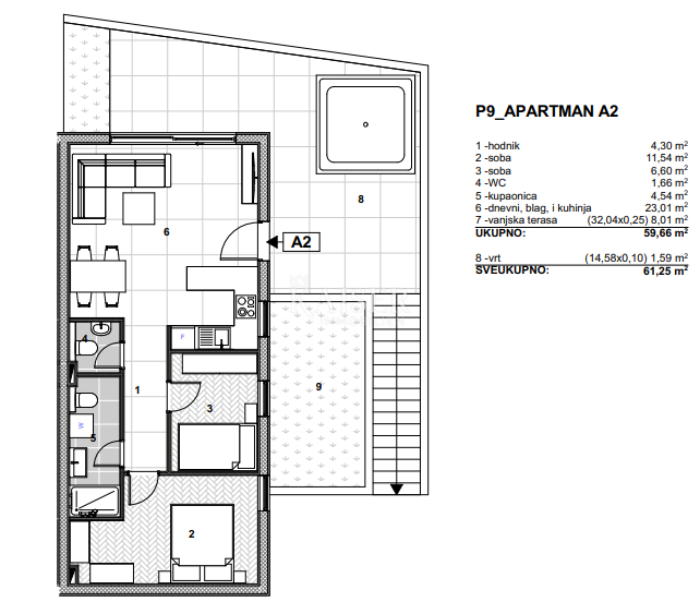 Trogir, Čiovo - appartamento di lusso con giardino sul mare, 61,3 m2