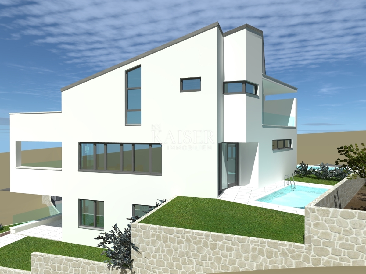 Isola di Krk, Punat - terreno 914 m2 con progetto