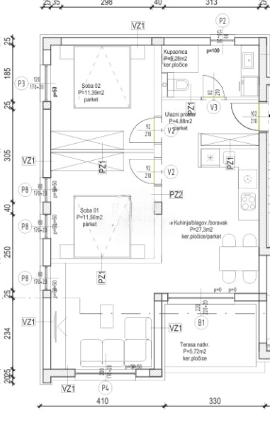 Sebenico, Brodarica - appartamento con due camere da letto di 72,30 m2 in un nuovo edificio vicino alla spiaggia di Rezalište