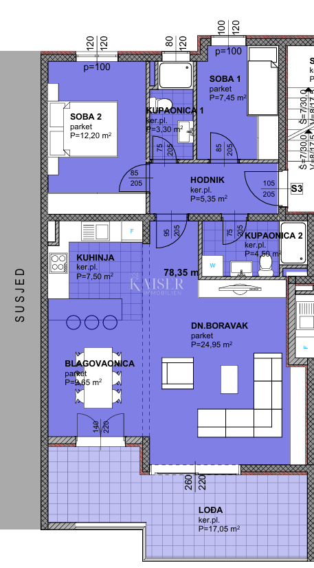 Makarska - Confortevole appartamento con due camere da letto e ampia loggia in un nuovo edificio a 800 metri dal mare