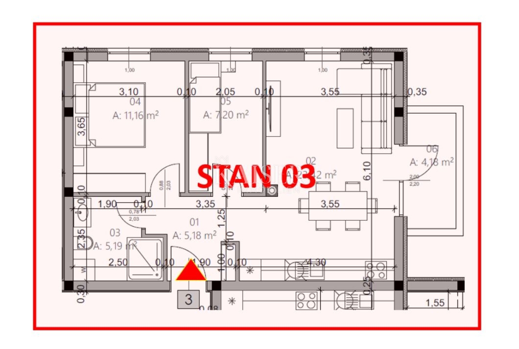 Istria, Pola - appartamento con due camere da letto di 54 m2 in un nuovo edificio