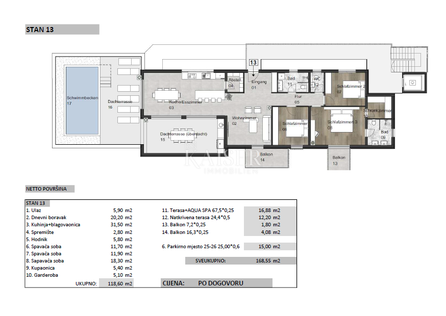 Istria - Parenzo, attico con piscina e ascensore, 3 camere da letto
