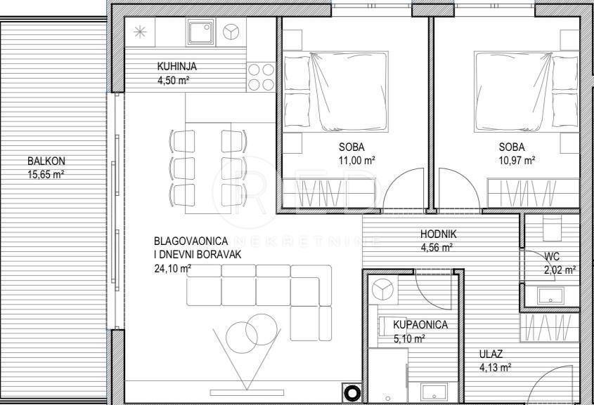 Appartamento Sukošan, 7. domobranske pukovnije HV, 57,77m2