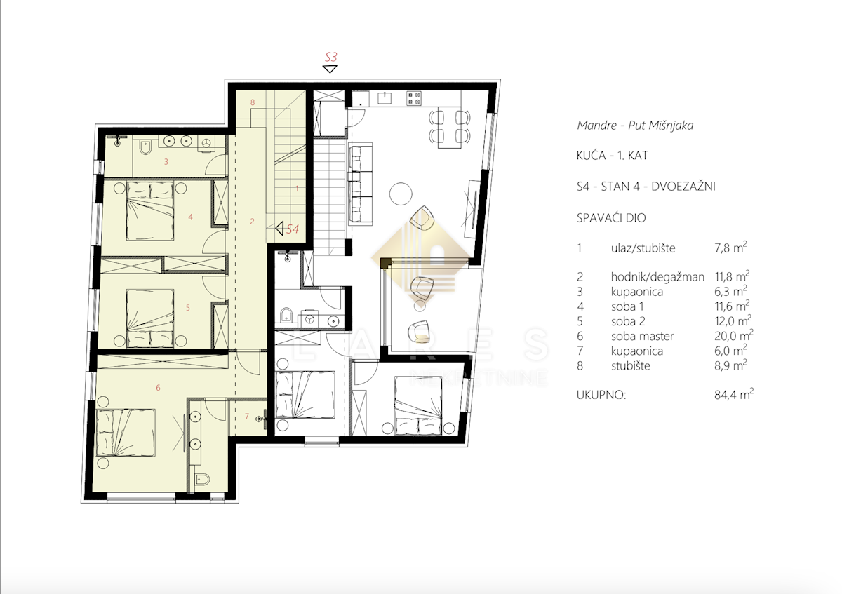 Appartamento Mandre, Kolan, 104,04m2