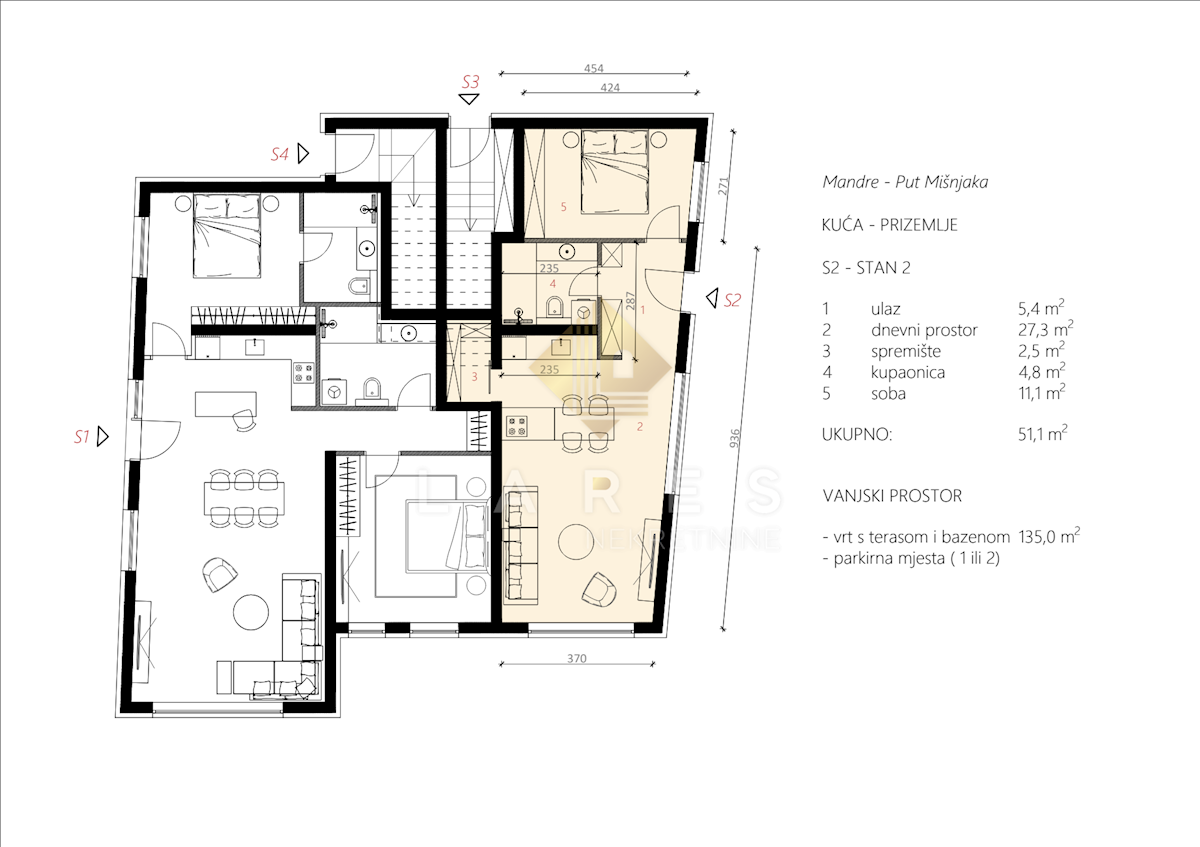 Appartamento Mandre, Kolan, 104,04m2