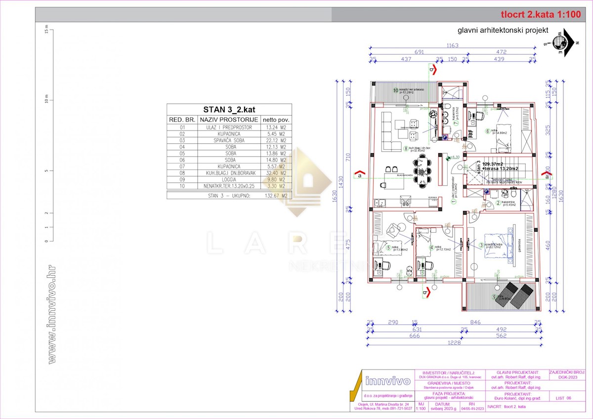 Appartamento Retfala, Osijek, RETFALA - STAN U STAMBENO POSLOVNOJ ZGRADI 132 M2, 132,67m2