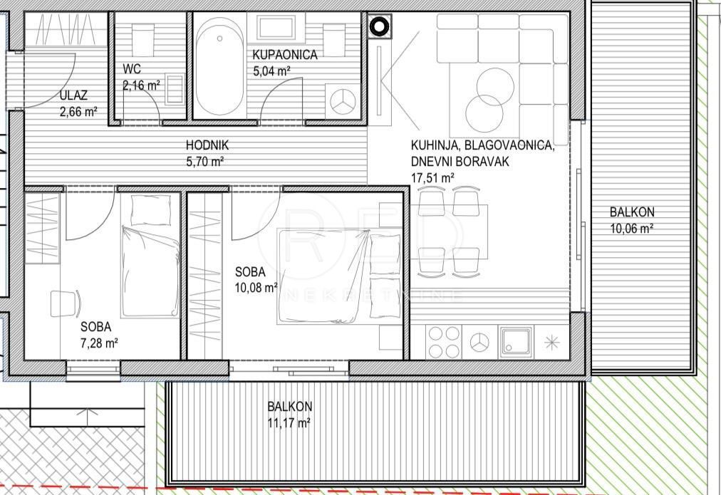 Appartamento Sukošan, 7. domobranske pukovnije HV, 57,77m2