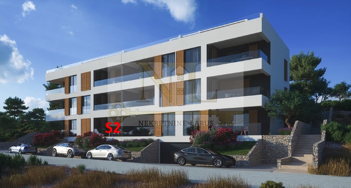 Appartamento S2, vicino al mare e alla spiaggia, garage, vista dall'alto