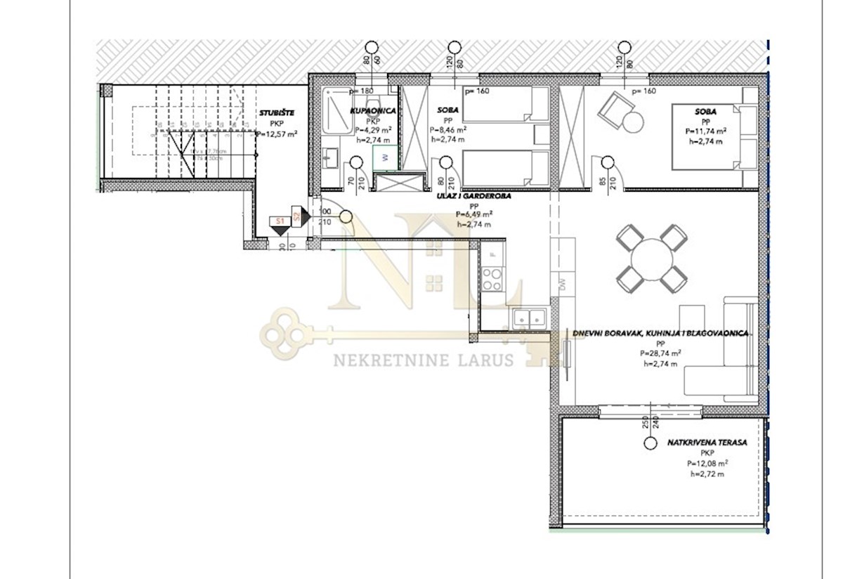 Appartamento S2, vicino al mare e alla spiaggia, garage, vista dall'alto