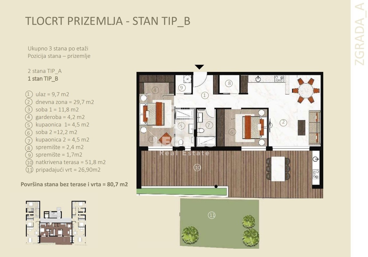 Appartamento di qualità al piano terra in costruzione in un'ottima posizione con giardino e vista mare a Cittanova