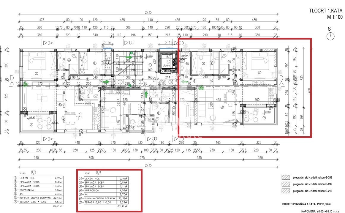 Appartamento al primo piano con due camere da letto in un nuovo edificio di qualità con ascensore a Tar