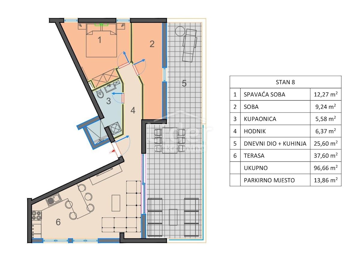 Appartamento per vacanze Mandre, Kolan, 120,58m2