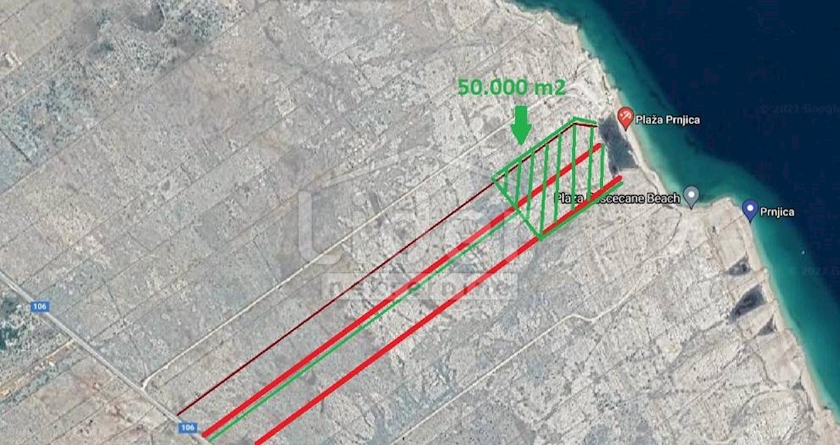 Terreno Pag, 134.803m2, nelle immediate vicinanze della spiaggia di Zrće, 1° FILA DAL MARE