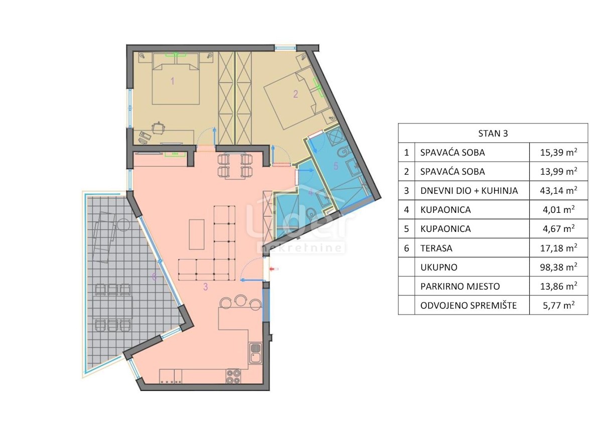 Appartamento per vacanze Mandre, Kolan, 120,58m2