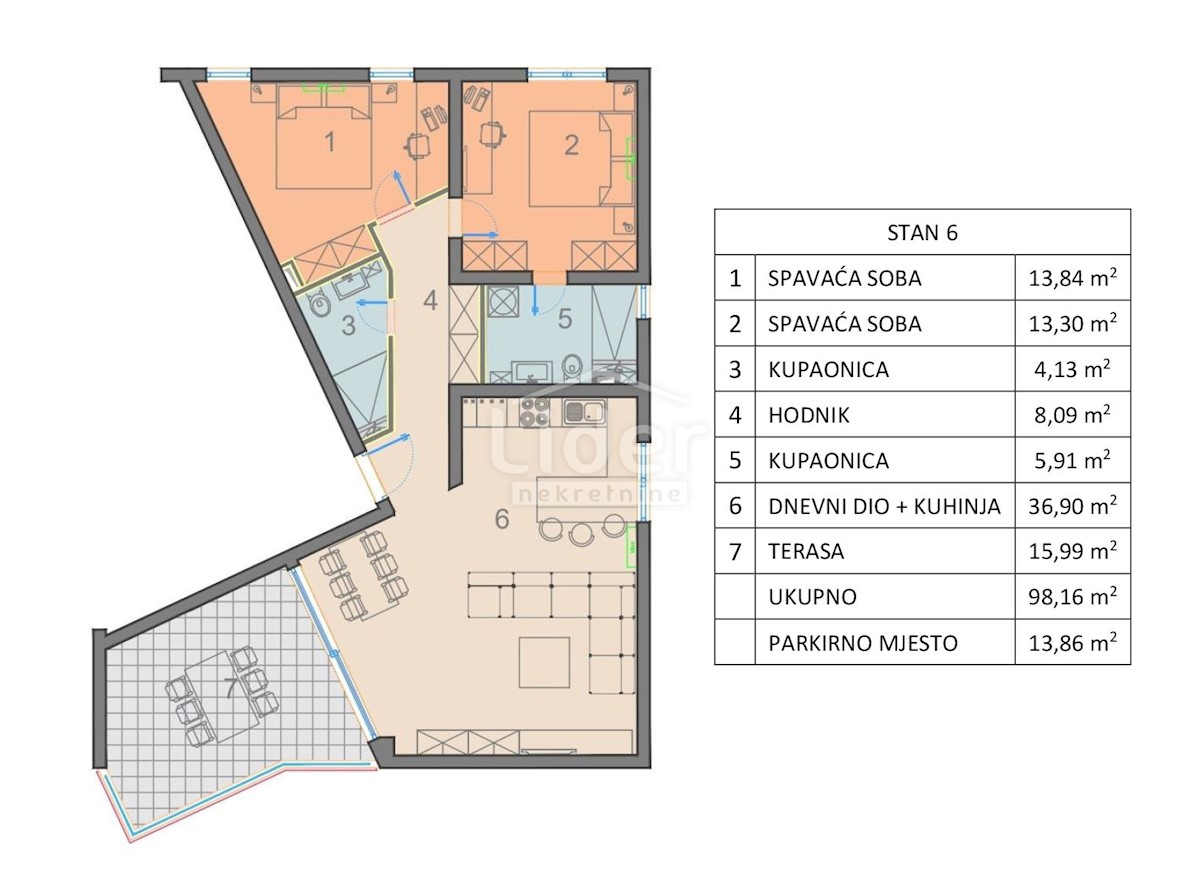 Appartamento per vacanze Mandre, Kolan, 120,58m2