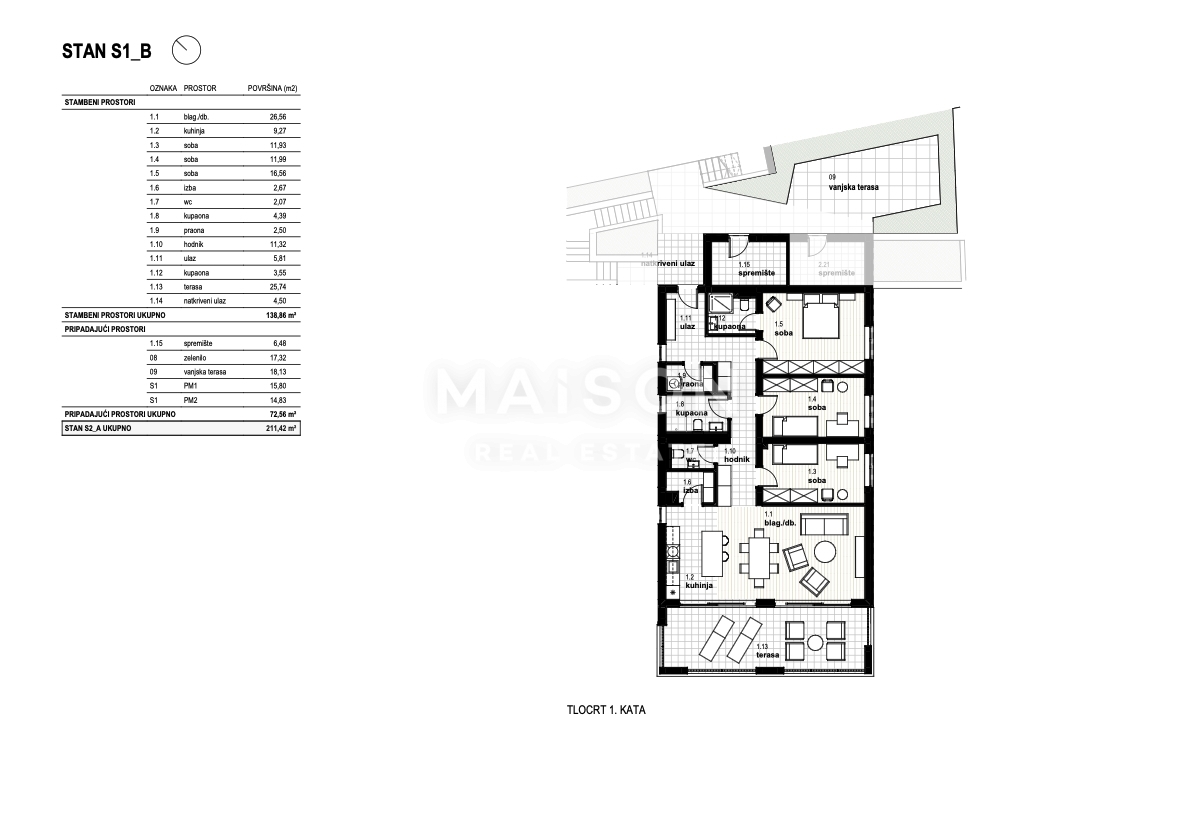 Kostrena, appartamento trilocale con giardino e vista panoramica sul mare