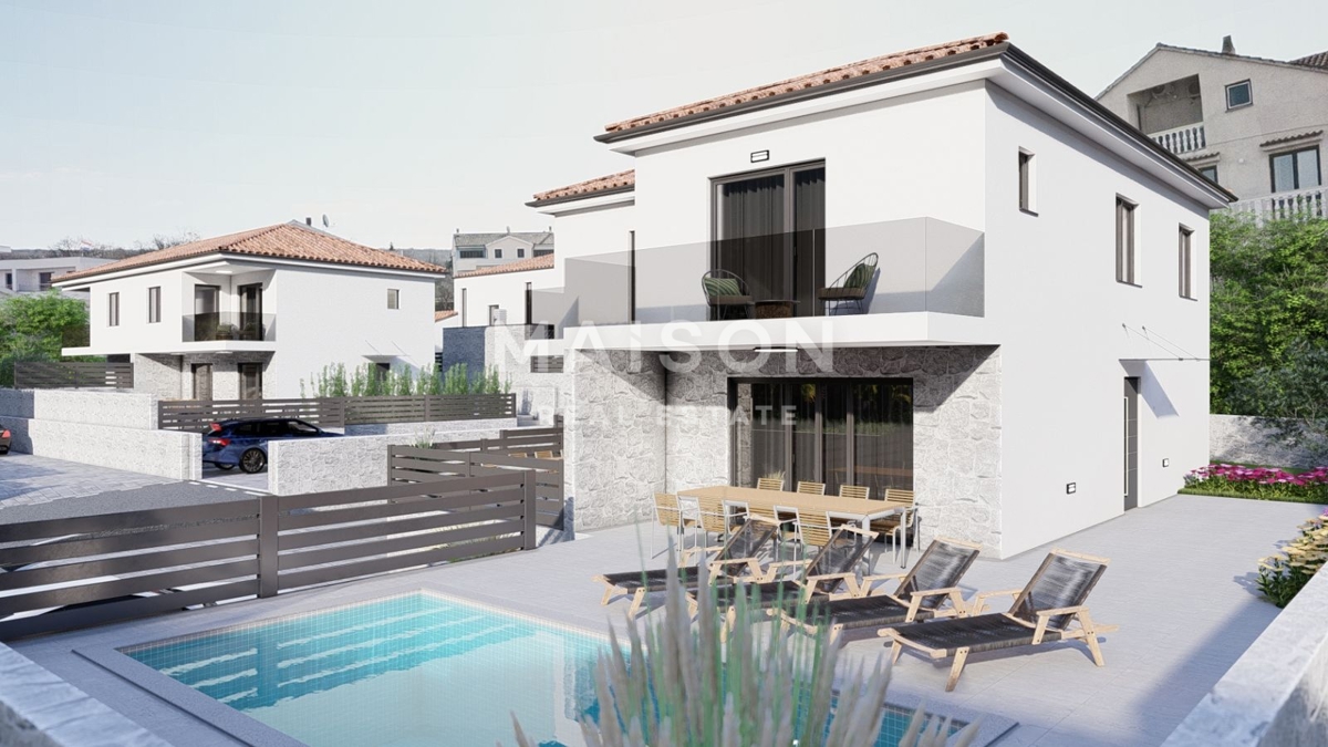 Malinska, terreno edificabile con progetto concettuale per una casa bifamiliare