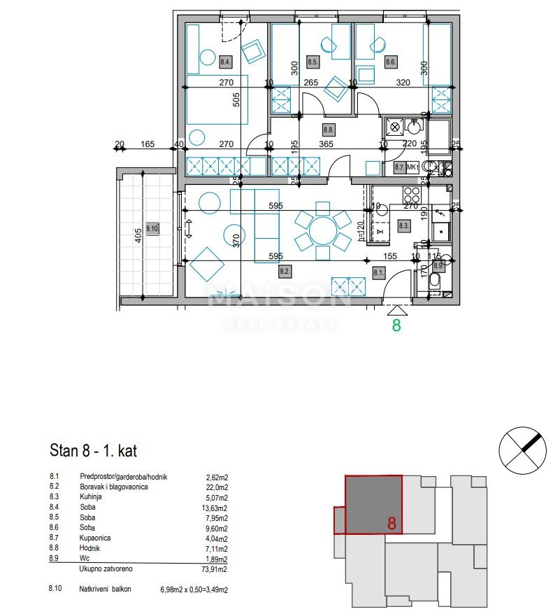 Appartamento Sveta Klara, Novi Zagreb - Zapad, 77,40m2