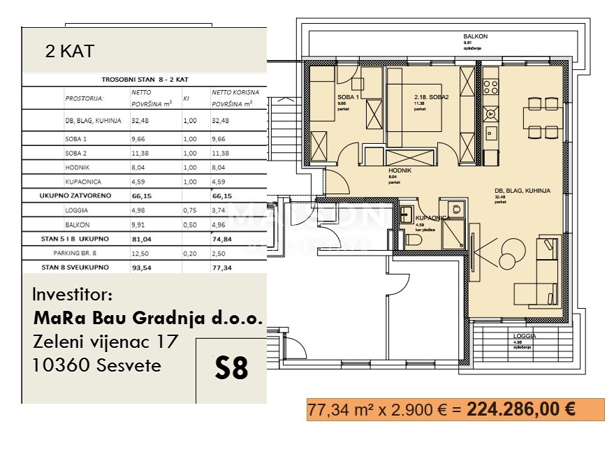 Appartamento Sesvetski Kraljevec, Sesvete, 80,55m2