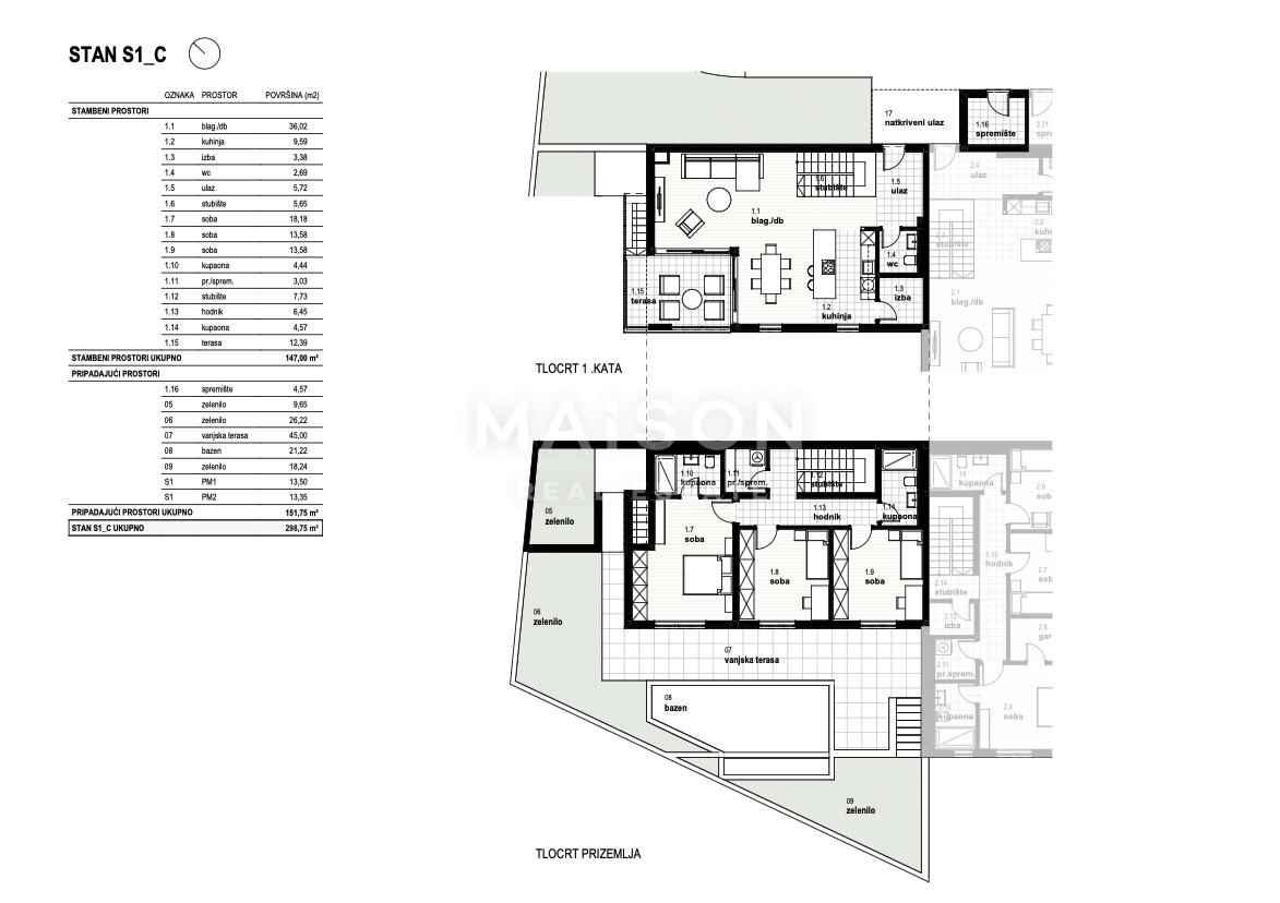 Kostrena, appartamento trilocale con un bellissimo giardino e piscina