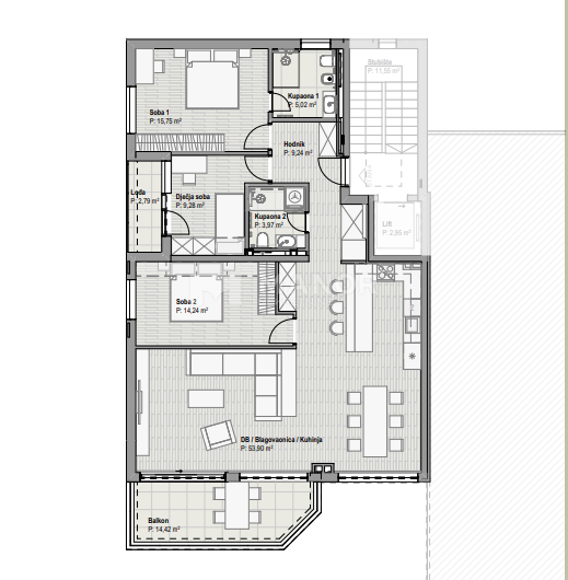 Appartamento Bivio, Rijeka, 121m2